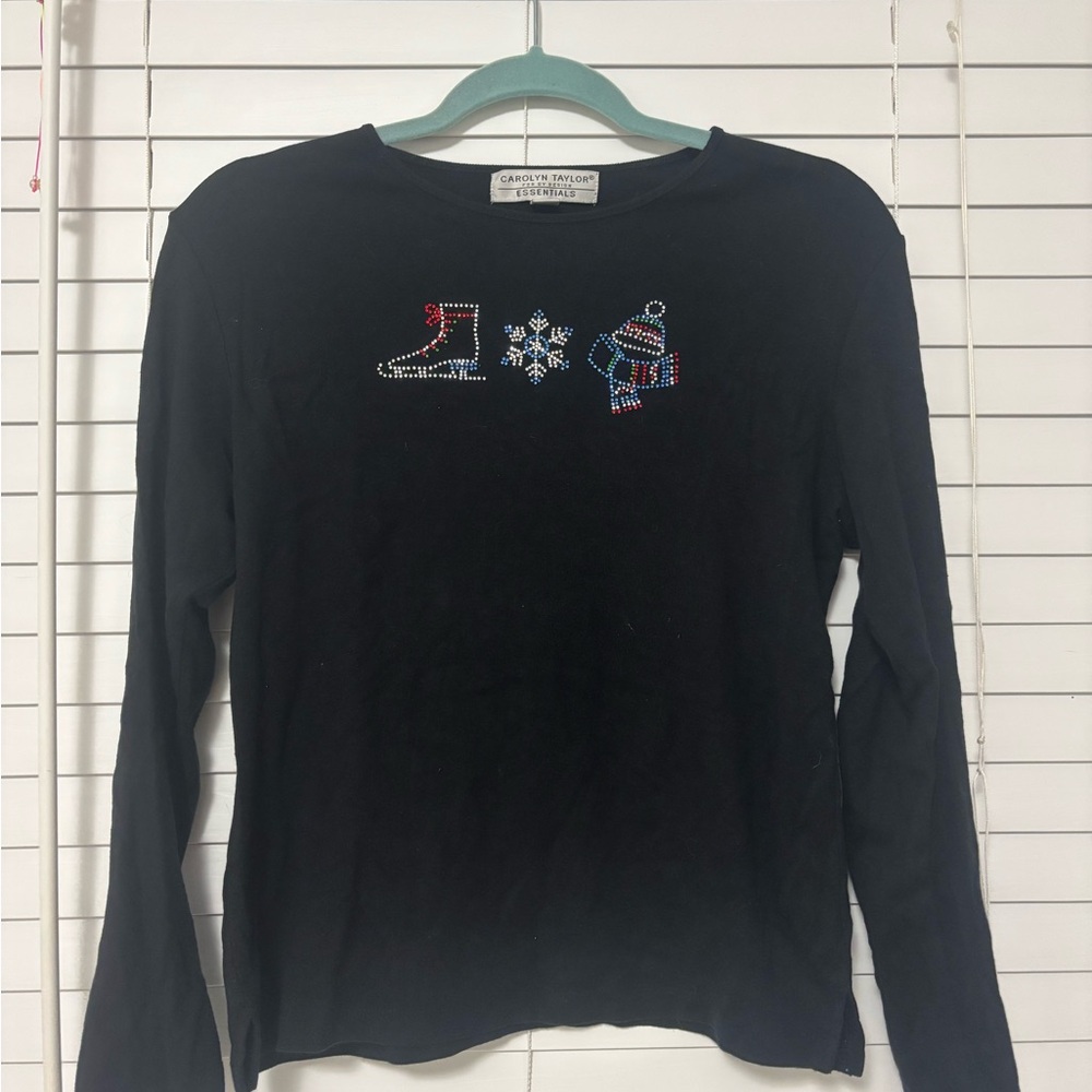 Carolyn Taylor Black Winter Graphic Top